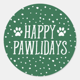 Happy Pawlidays Green Holiday Classic Round Sticker