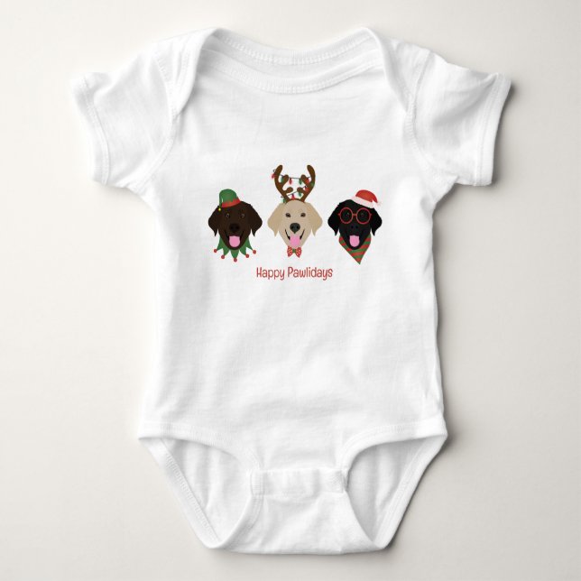 Happy Pawlidays Labrador Retriever Dogs Baby Bodysuit (Front)