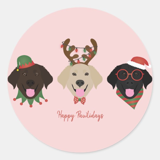 Happy Pawlidays Labrador Retriever Dogs Classic Round Sticker (Front)