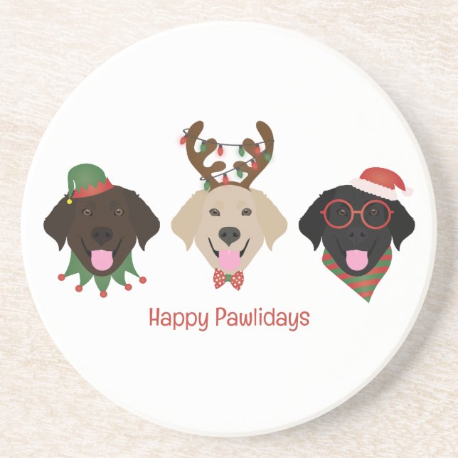Happy Pawlidays Labrador Retriever Dogs Coaster (Front)