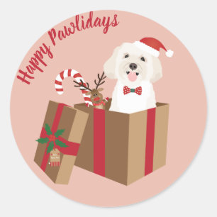 Happy Pawlidays Maltipoo Christmas Present Classic Round Sticker