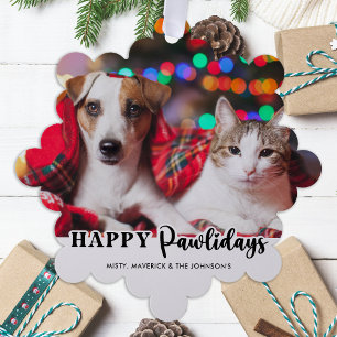 Happy Pawlidays Modern Custom Pet Dog Photo Tree Decoration Card