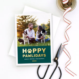 Happy Pawlidays Modern Gold Green Puppy Dog Photo