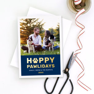 Happy Pawlidays Modern Gold Navy Puppy Dog Photo
