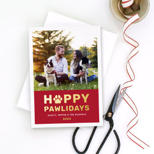 Happy Pawlidays Modern Gold Red Puppy Dog Photo