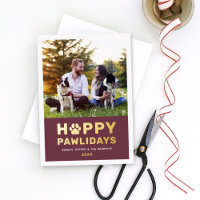 Happy Pawlidays Modern Gold Wine Puppy Dog Photo