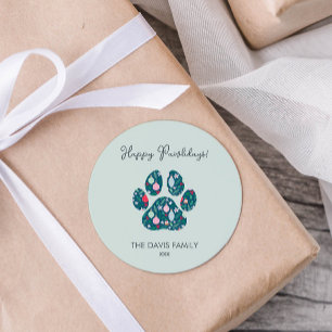 Happy Pawlidays Modern Paw Art Christmas Sticker