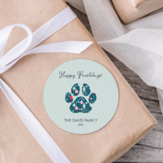 Happy Pawlidays Modern Paw Art Christmas Sticker
