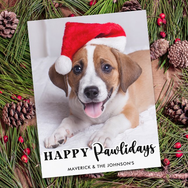 Happy Pawlidays Personalised Cute Pet Dog Photo Holiday Postcard (Creator Uploaded)