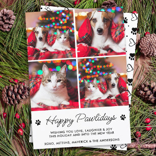Happy Pawlidays Personalised Dog Cat Pet 4 Photo Holiday Card