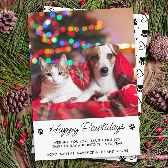 Happy Pawlidays Personalised Dog Cat Pet Photo Holiday Card (Creator Uploaded)