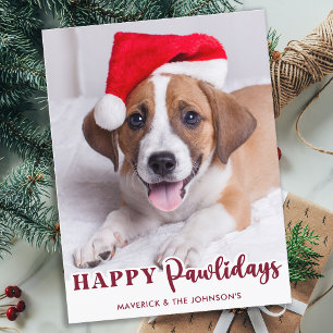 Happy Pawlidays Personalised Modern Pet Dog Photo Holiday Postcard