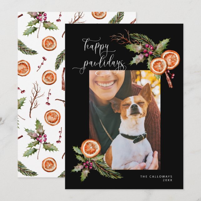 Happy Pawlidays Pet Photo Christmas Black Holiday Card (Front/Back)