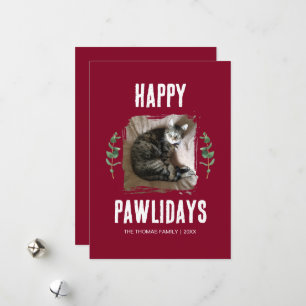 Happy Pawlidays Pet Photo Greenery Red Holiday Card