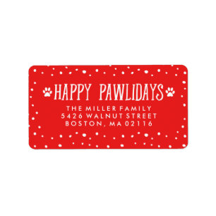 Happy Pawlidays Red Holiday Address Label