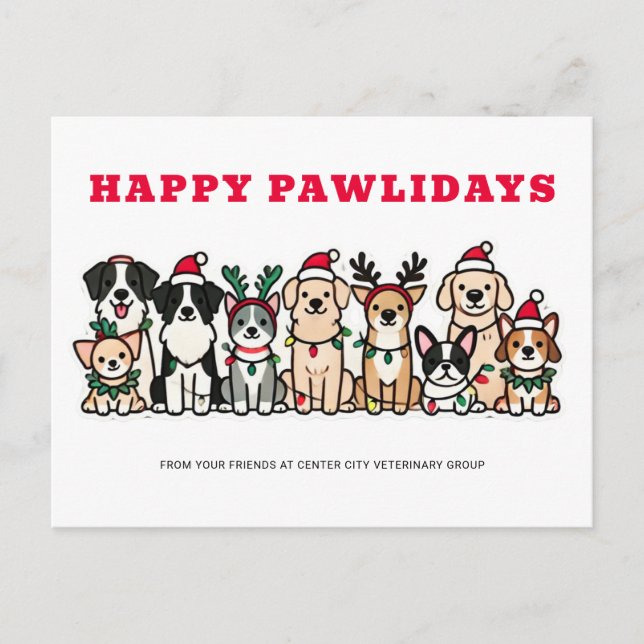 Happy Pawlidays Veterinary Holiday Postcard (Front)