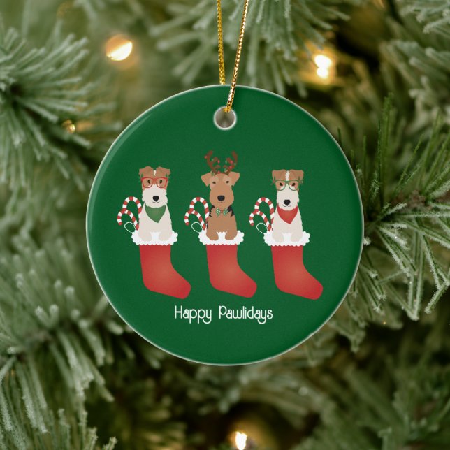 Happy Pawlidays Welsh Wire Fox Terrier Dogs Ceramic Tree Decoration (Tree)