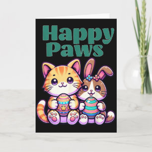 Happy Paws Cute Bunny Cat Easter Egg Animal Friend Card