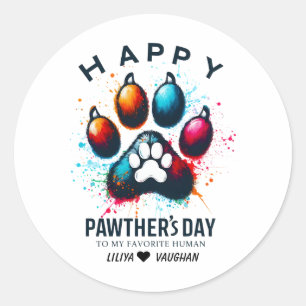 Happy Pawther’s Day Watercolor Dog Dad  Classic Round Sticker