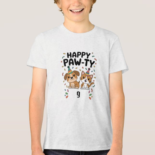 Happy Pawty Birthday Kids' Basic T-Shirt Tri-Blend Shirt (Front)