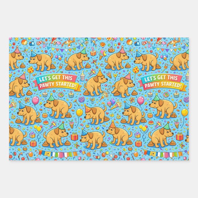 Happy Pawty Dog Party Wrapping Paper Sheet (Front)