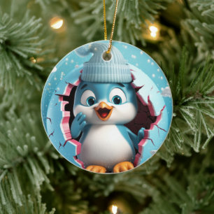 Happy penguin. Christmas styled image. Ceramic Tree Decoration