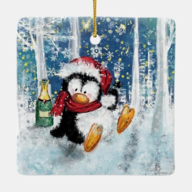 Happy Penguin Christmas Tree Ornament - Fun (Back)