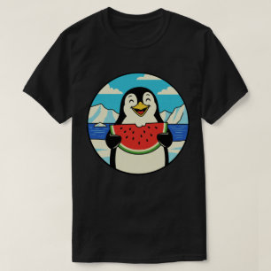 Happy Penguin Eating Watermelon - Summer Vibes T-Shirt