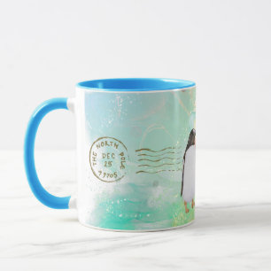 Happy penguin family with colorful balloons mug