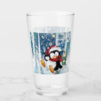 Happy Penguin Funny Christmas Glass