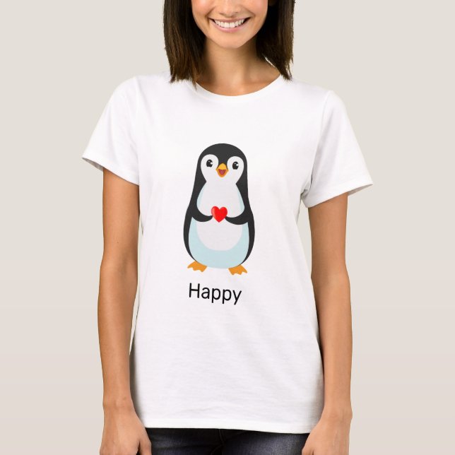 Happy Penguin Holding a Heart T-Shirt (Front)