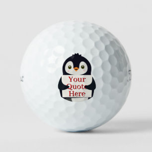 Happy penguin holding a sign to personalize golf balls