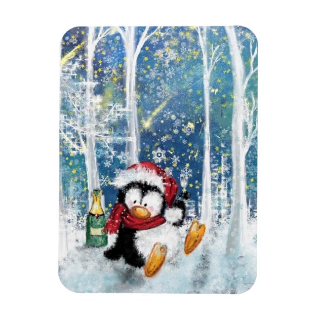 Happy Penguin - Merry Christmas - Cheers Magnet (Vertical)