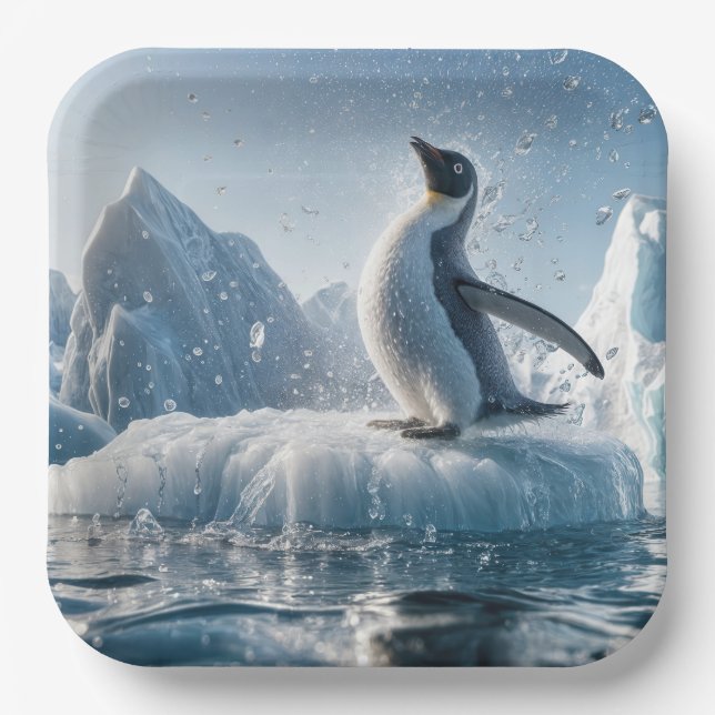 Happy Penguin On An Iceberg Paper Plate (Front)