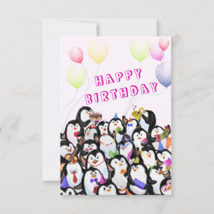 Happy Penguin Party Birthday Card - Customisable