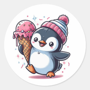 Happy Penguin with Ice Cream Cone Sticker