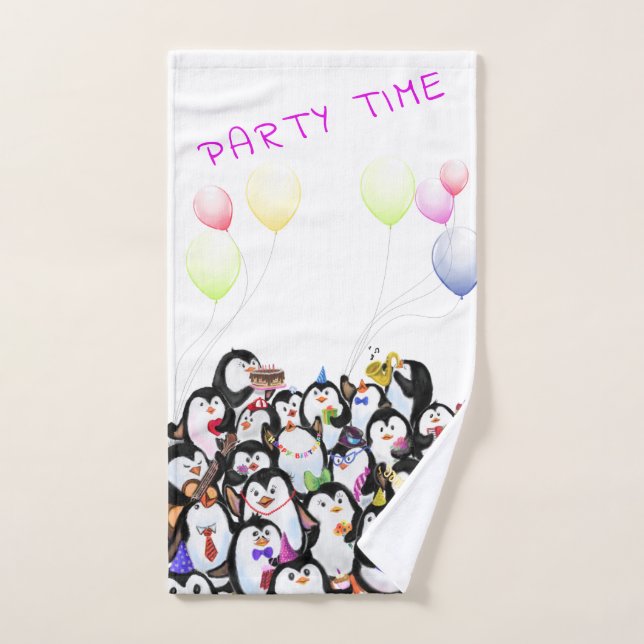 Happy Penguins Bath Towels - Custom Text (Hand Towel)
