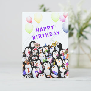 Happy Penguins Party Birthday Card