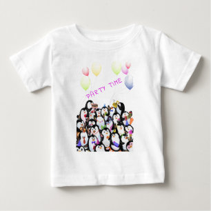 Happy Penguins Party Cartoon Drawing - Cute  Baby T-Shirt