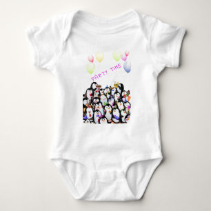 Happy Penguins Party Cartoon Drawing - Cute Funny Baby Bodysuit