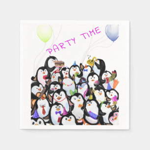 Happy Penguins Party Cartoon Drawing - Cute Funny Napkin