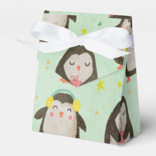Happy Penguins Wearing Santa Hats w/Ear Muffs Favour Box