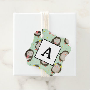 Happy Penguins Wearing Santa Hats w/Ear Muffs Favour Tags