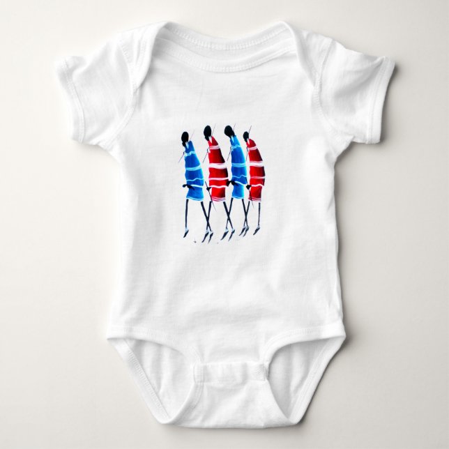 Happy People Maasai Warriors Walking Art Print Baby Bodysuit (Front)