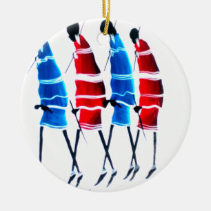 Happy People Maasai Warriors Walking Art Print Ceramic Tree Decoration