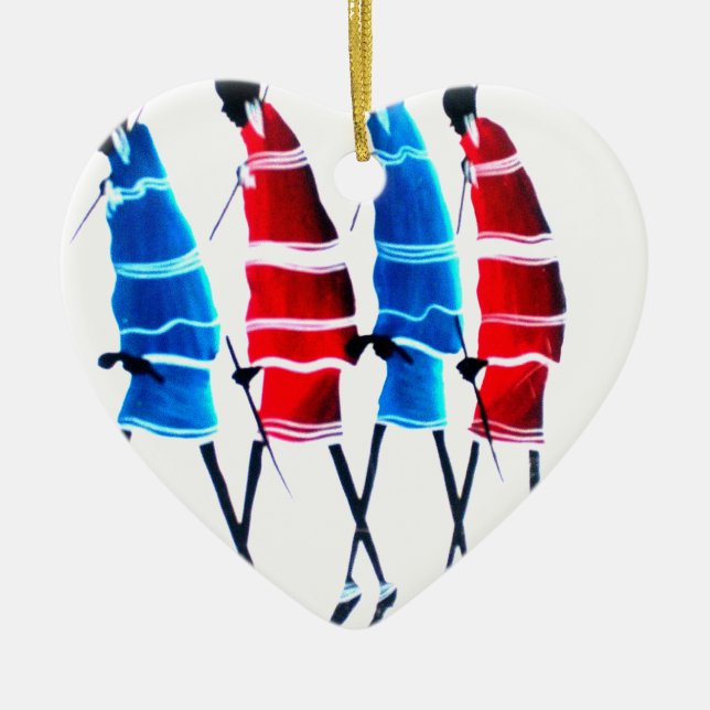 Happy People Maasai Warriors Walking Art Print Ceramic Tree Decoration (Front)