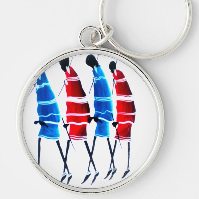 Happy People Maasai Warriors Walking Art Print Key Ring (Front)