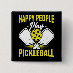 Happy People Play Pickleball 15 Cm Square Badge