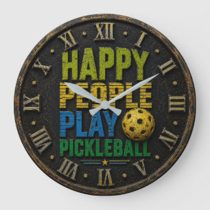 Happy People Play Pickleball Large Clock