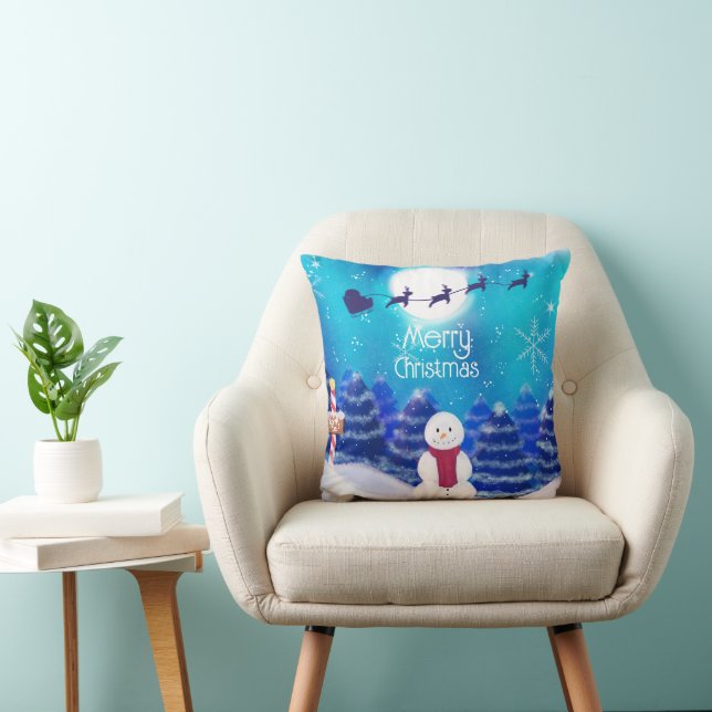 Happy Personalised Christmas Snowman   Cushion (Chair)